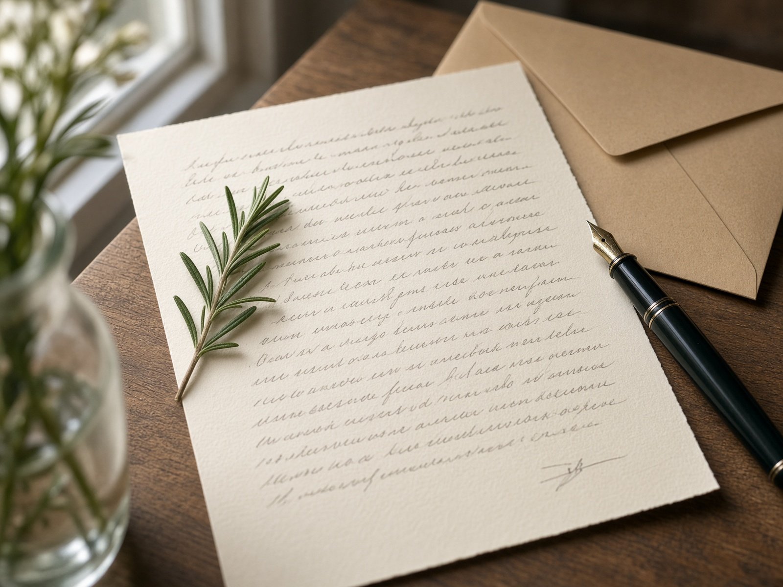A handwritten letter on a kitchen table.
